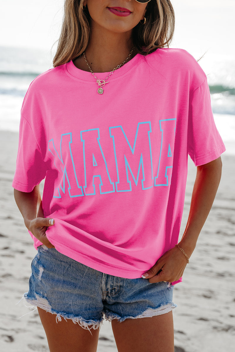 Solid MAMA Letter Graphic Neon T Shirt