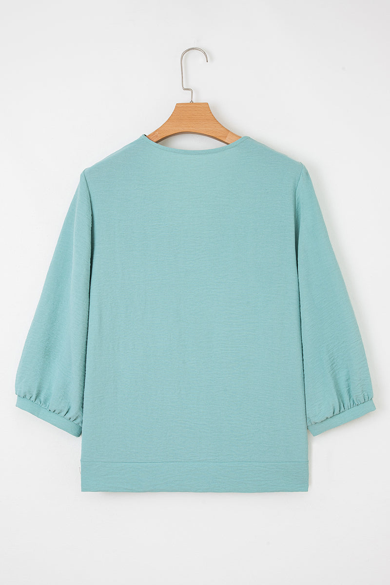 Skobeloff Frilled V Neckline Bracelet Sleeve Crinkled Blouse