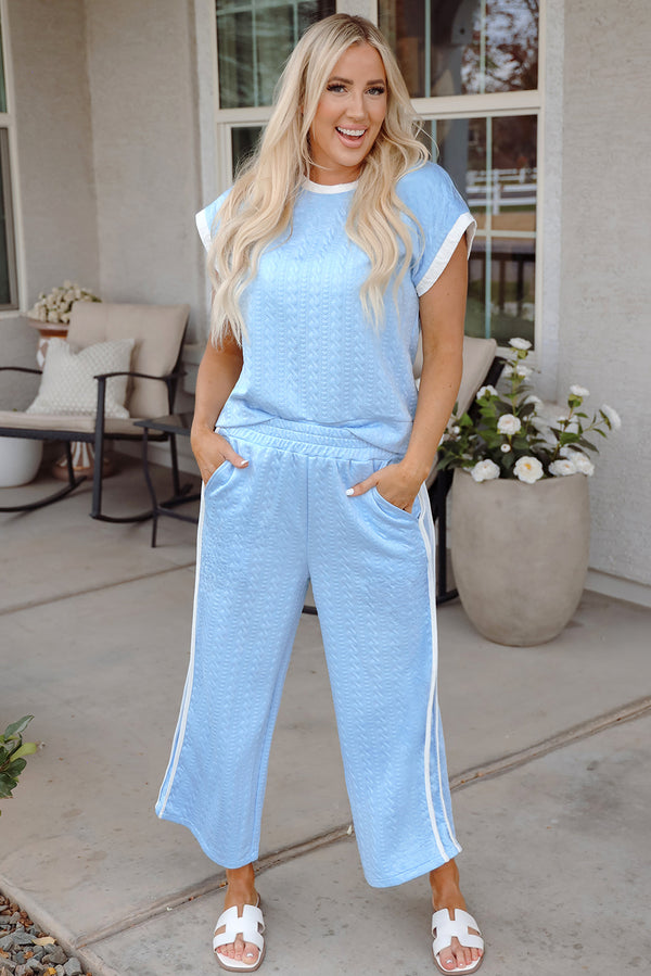 Textured Color block Edge Tank Top High Waist Pants Set