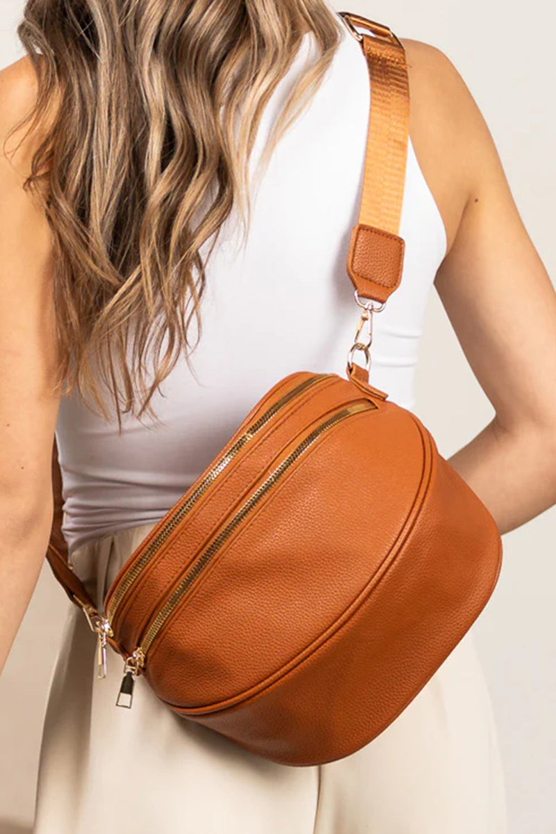 Double Zip Faux Leather Crossbody Bag