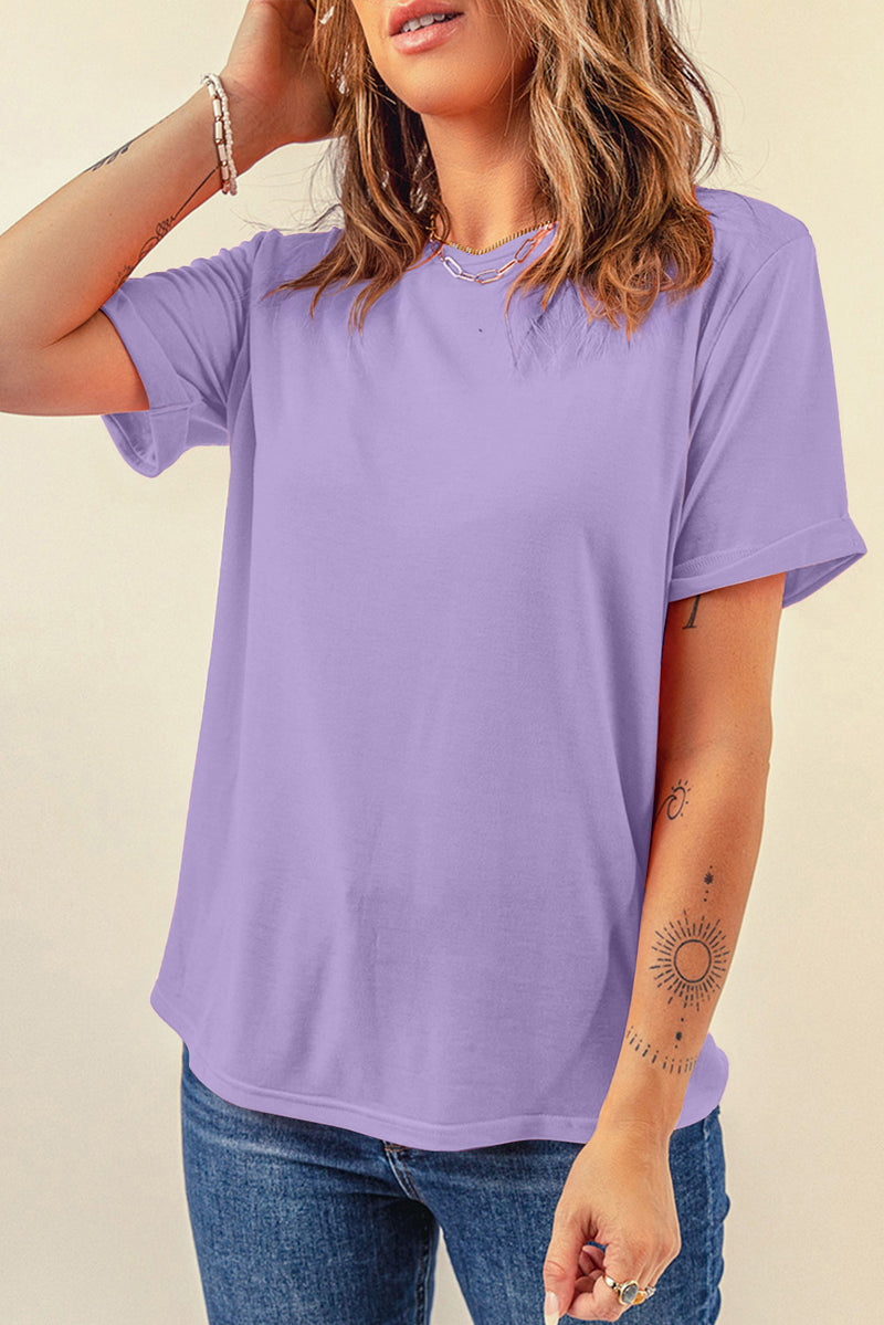 Bright Casual Plain Crew Neck Tee