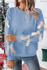 Contrast Bow Decor Dropped Sleeve Crewneck Sweatshirt