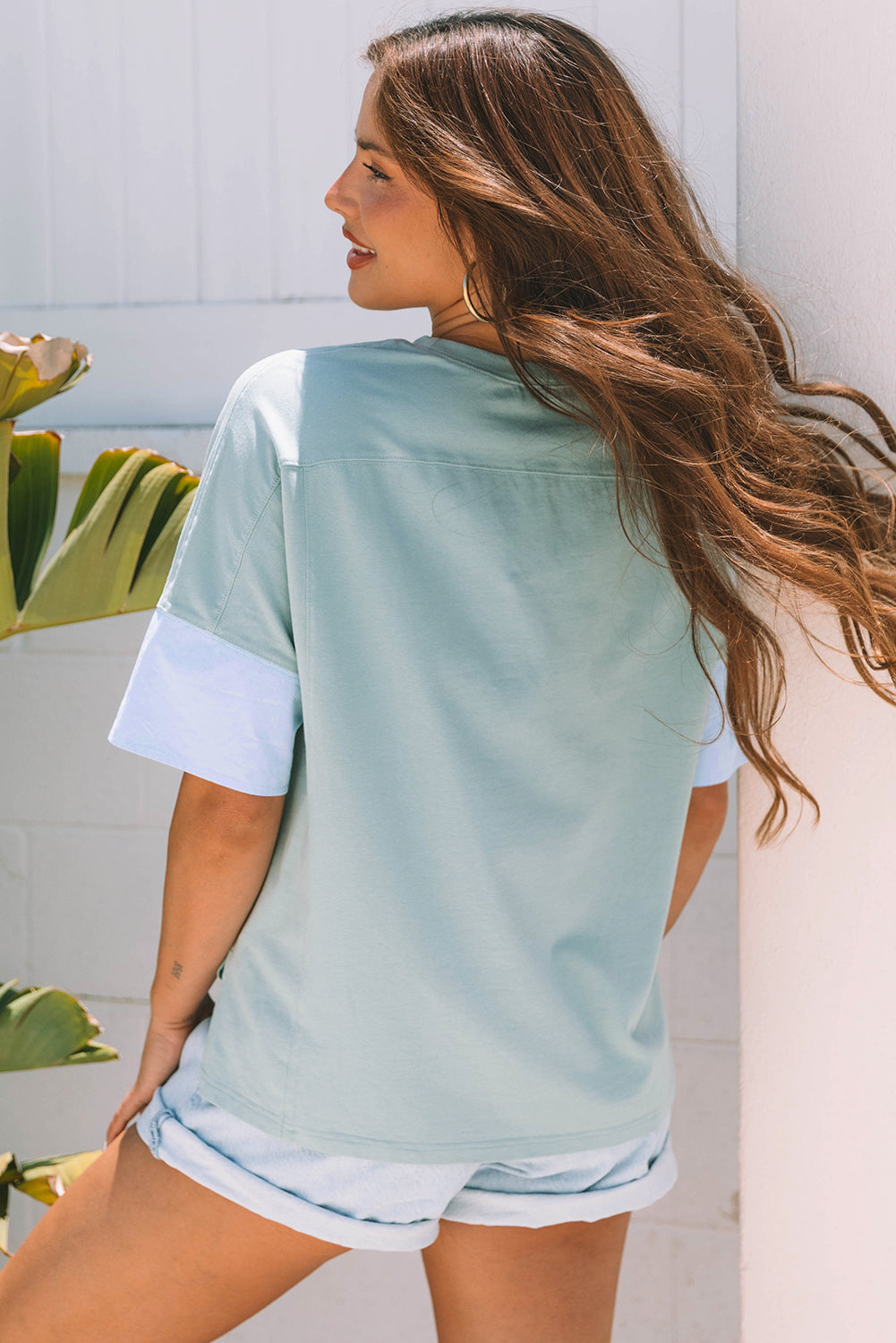 Frayed Denim Star Patched Oversize T Shirt