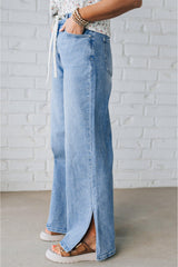 Slit Leg High Rise Drawstring Casual Jeans