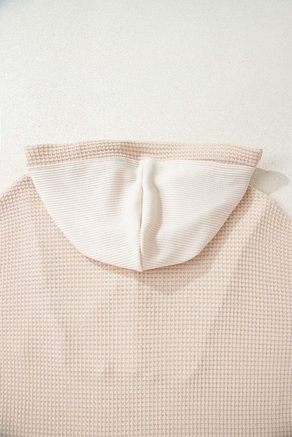 Waffle Patchwork Drop Shoulder Hooded Long Sleeve Top