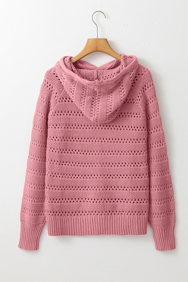 Pointelle Knit Raglan Sleeve Hooded Sweater