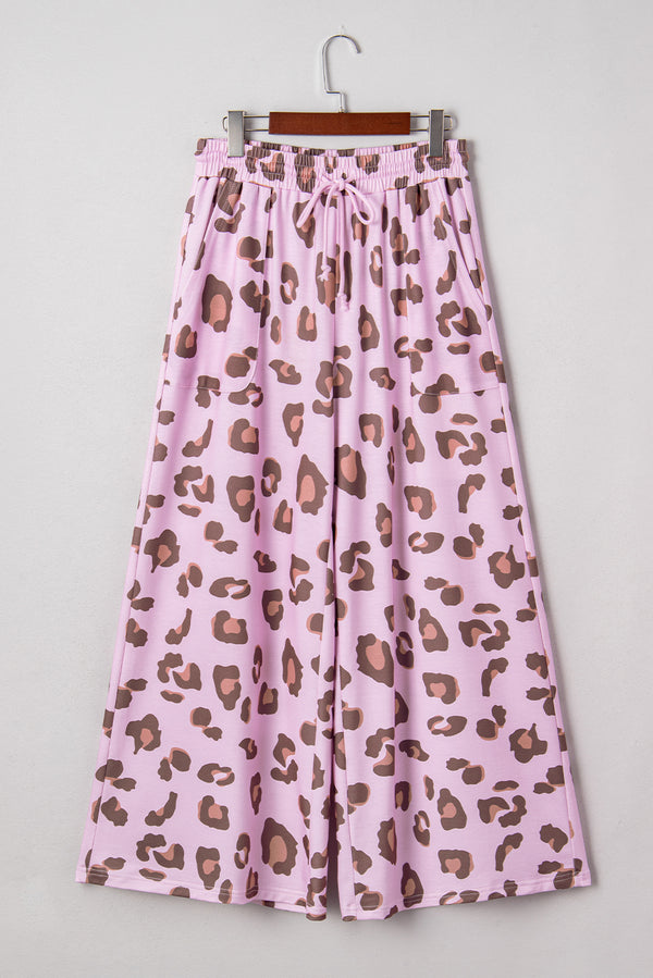 Drawstring Leopard Print Patch Pocket Loose Pants