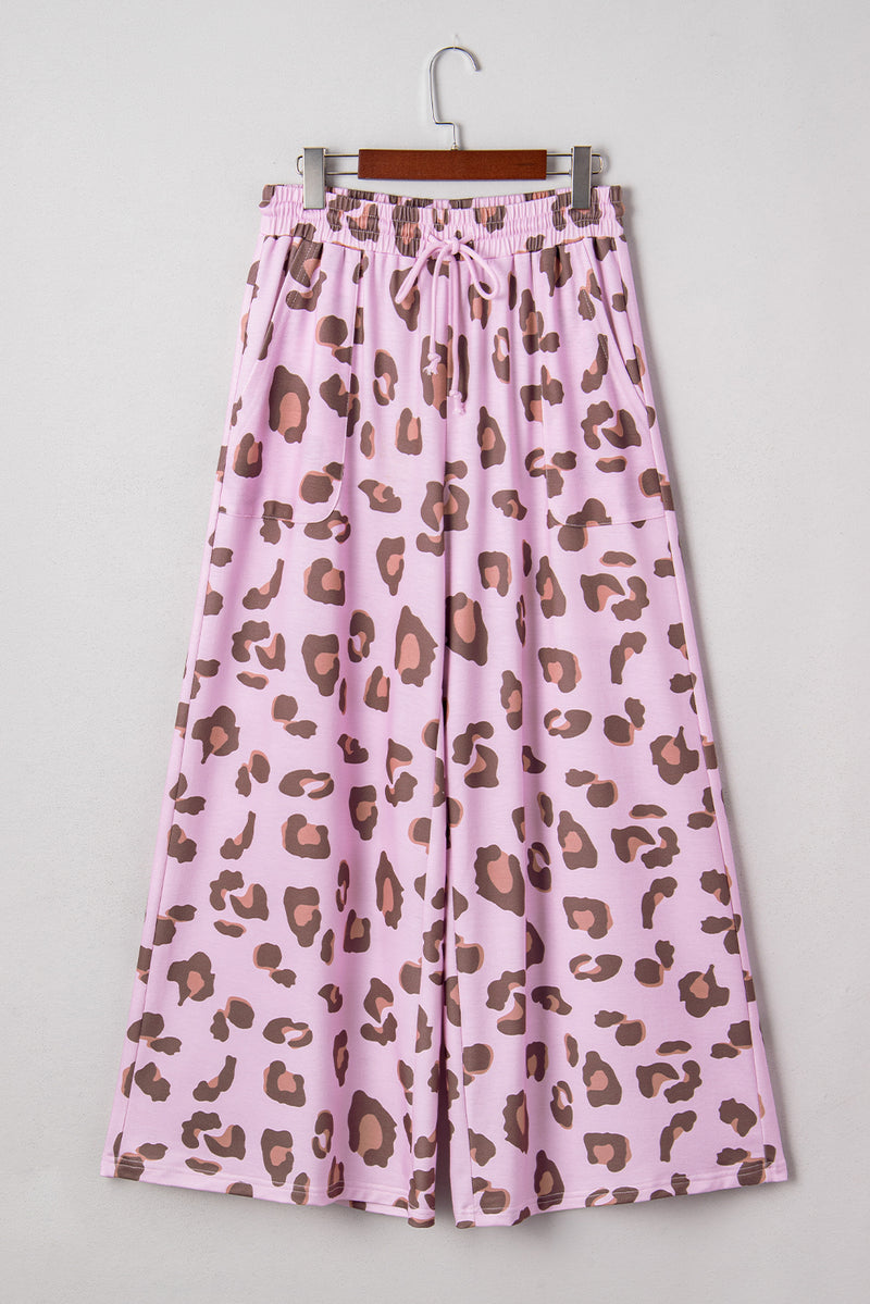 Drawstring Leopard Print Patch Pocket Loose Pants