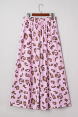 Drawstring Leopard Print Patch Pocket Loose Pants