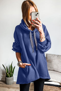 Fleece Lined Adjustable Drawstring Oversize Tunic Hoodie