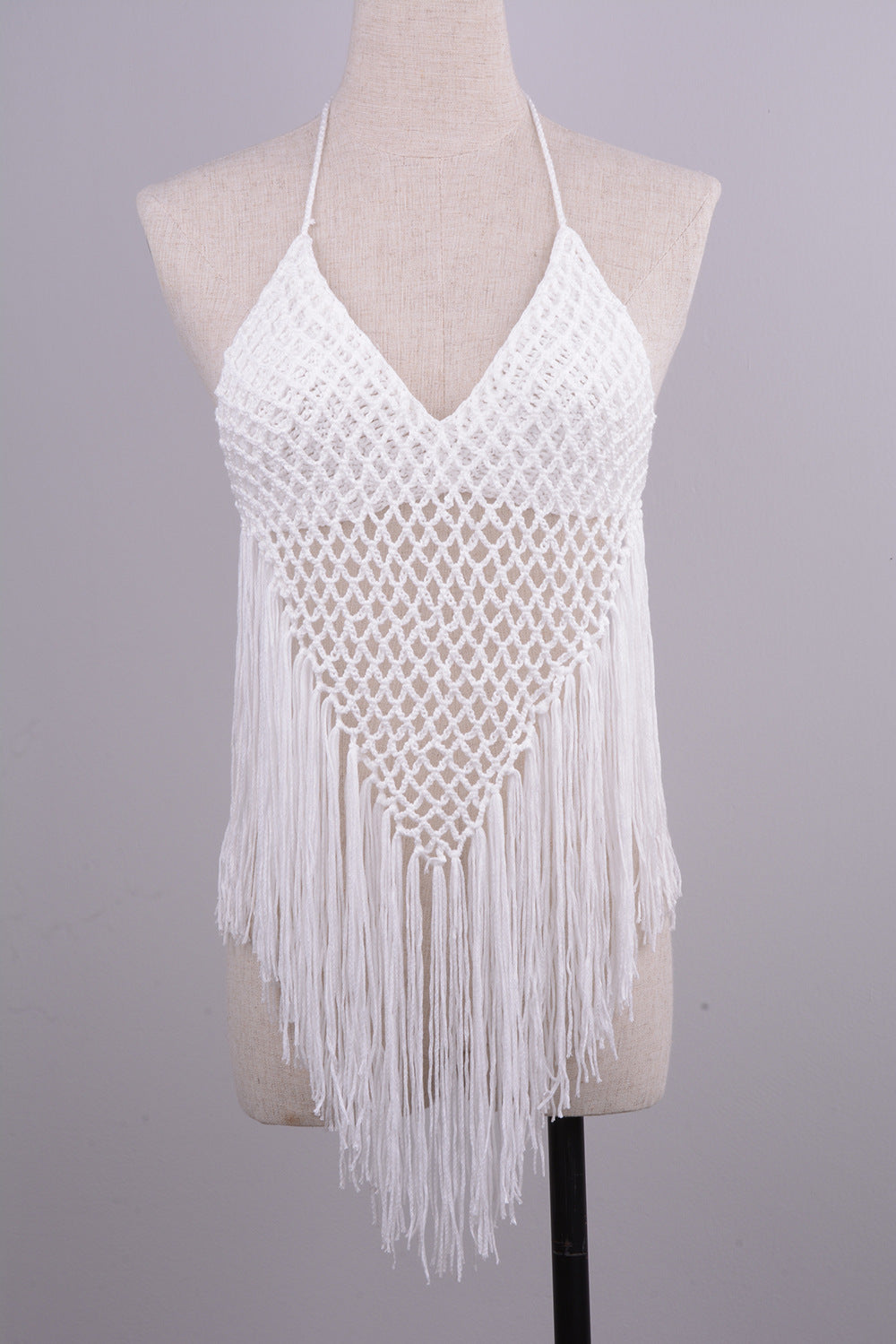Hand-woven Beach Hollow Tassel Split Swimsuit