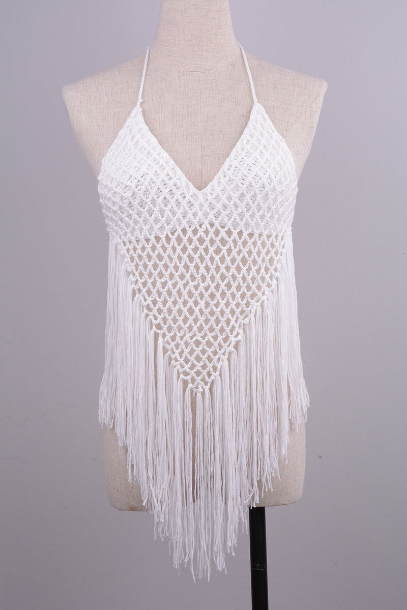 Hand-woven Beach Hollow Tassel Split Swimsuit