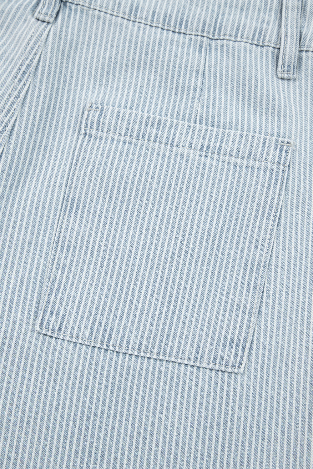 Stripe Button Flap Pocket Cuffed Hem Wide Leg Jeans