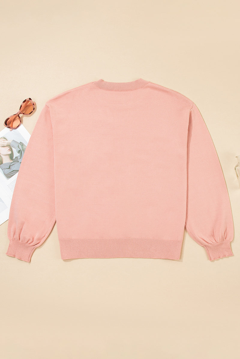 Blossom Big Flower Accent Bubble Sleeve Drop Shoulder Sweater