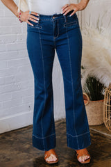 Center Seam Deep Wash Straight Jeans