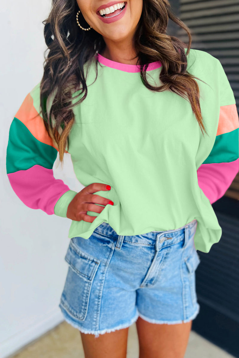 Timeless Color block Patchwork Long Sleeve Loose Top