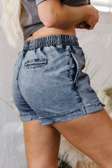Drawstring High Waist Pocketed Denim Shorts