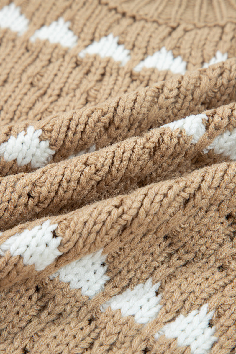 Contrast Detail Textured Knit Puff Sleeve Baggy Sweater