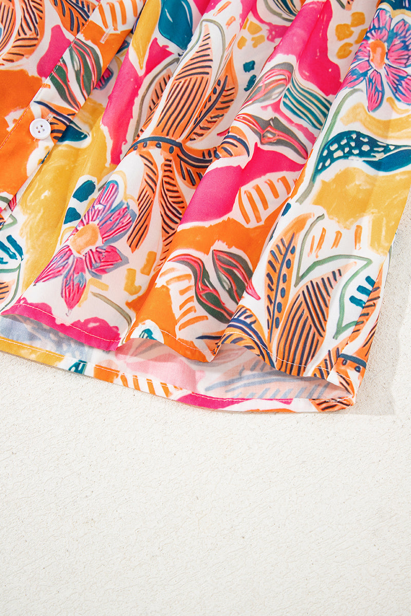 Tropical Vacation Vibe Printed Button Up Short Sleeve Shirt