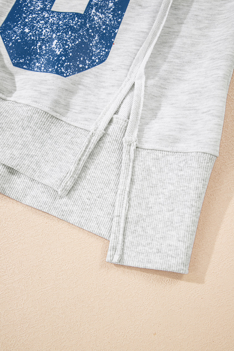 Faded Varsity Print Loose Pullover Top