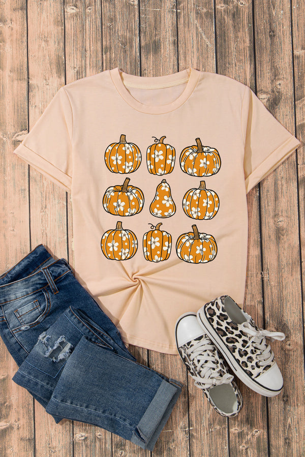 Novelty Floral Pumpkin Print Casual T Shirt