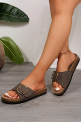 Buckle Decor Faux Suede Thick Sole Slippers