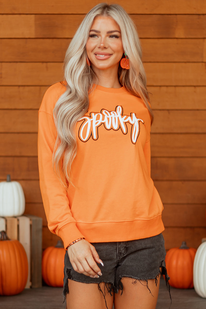 Spooky Graphic Halloween Crew Neck Holiday Sweatshirt