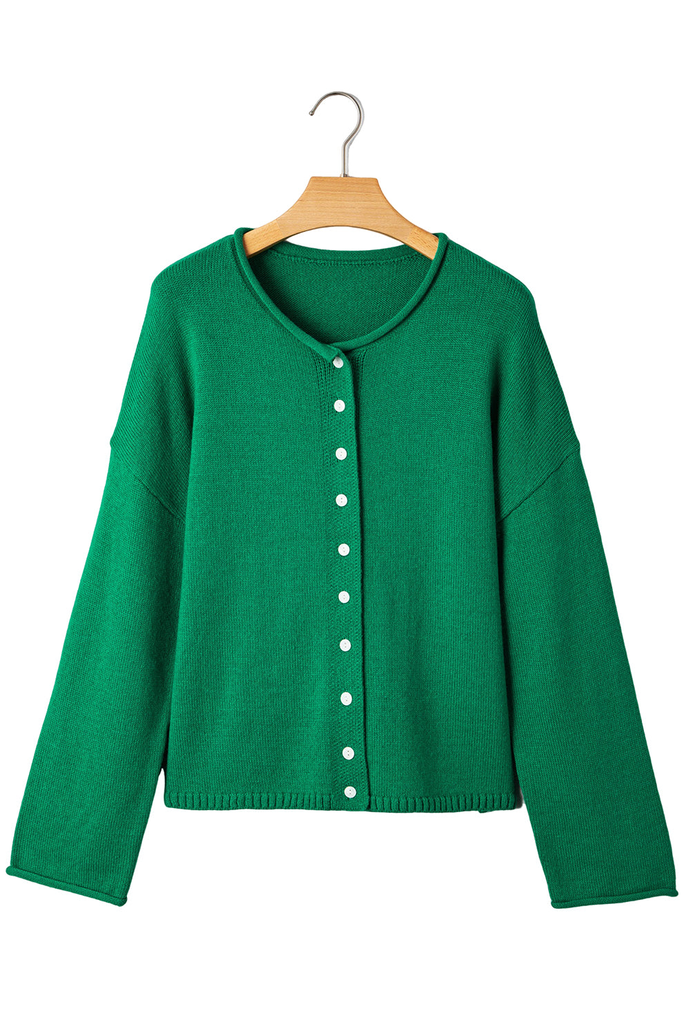 Solid Color Knit Button Drop Shoulder Sweater Cardigan