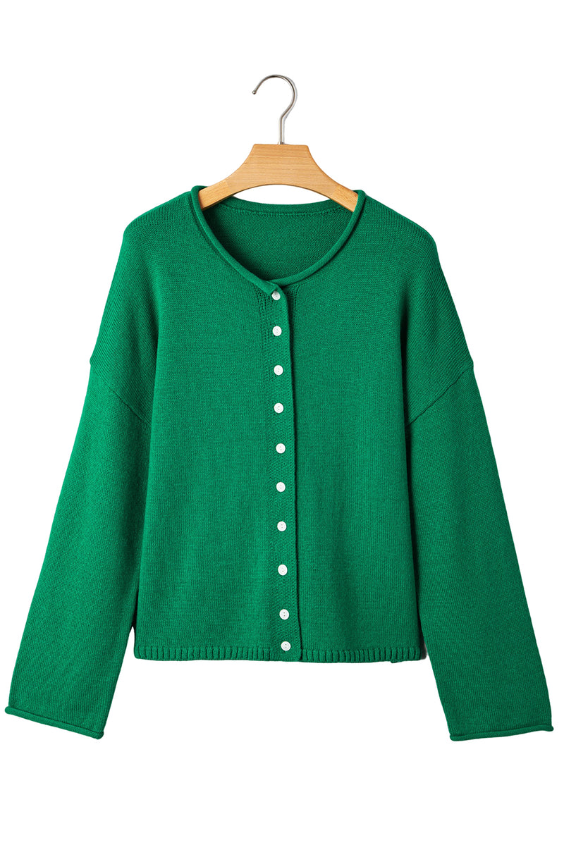 Solid Color Knit Button Drop Shoulder Sweater Cardigan