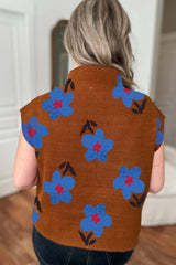 Floral High Neck Sweater Vest