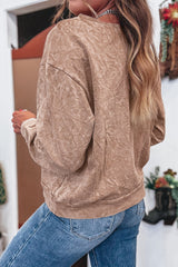 Beige saved by grace Letter Embroidery Mineral Wash Loose Sweatshirt