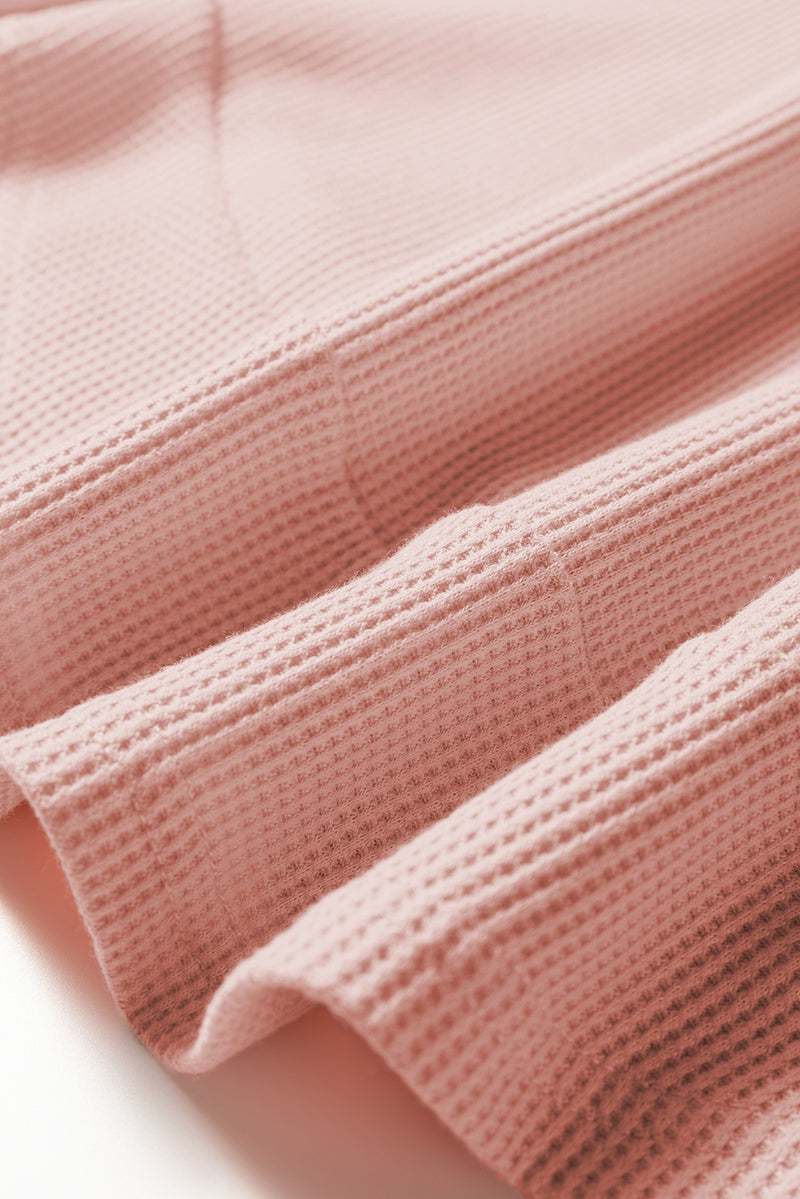 Pink Rounded Hem Waffle Long Sleeve Top