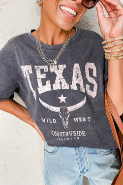 TEXAS Steer Head Graphic Mineral Wash Oversized T Shirt