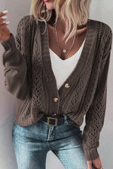 Solid Open Knit Drop Shoulder Sweater Cardigan