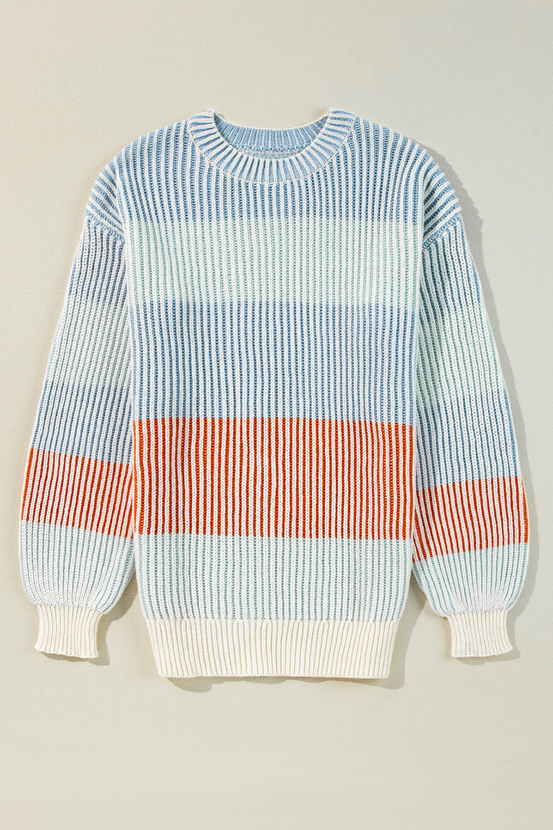 Soft Color block Textured Knit Bubble Sleeve Sweater