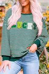 Stripe Chenille LUCKY Patched Pattern St Patrick Long Sleeve Top