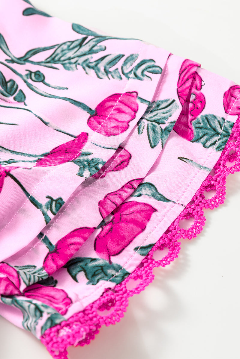 Floral Lace Detail Frilled V Neck Summer Blouse