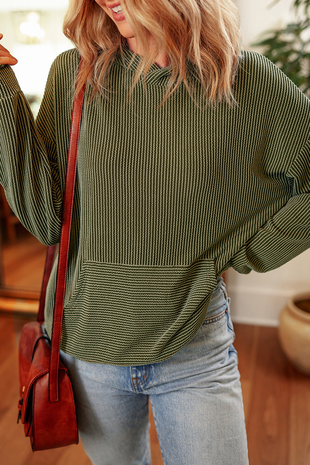 Twisted Rib Texture Solid Hoodie