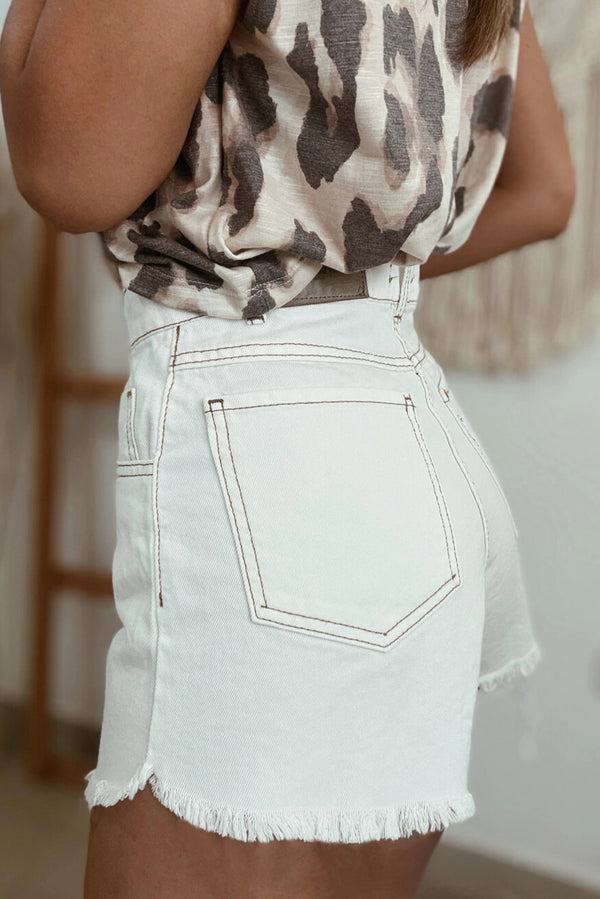 Solid Raw Hem High Waist Denim Shorts
