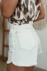 Solid Raw Hem High Waist Denim Shorts