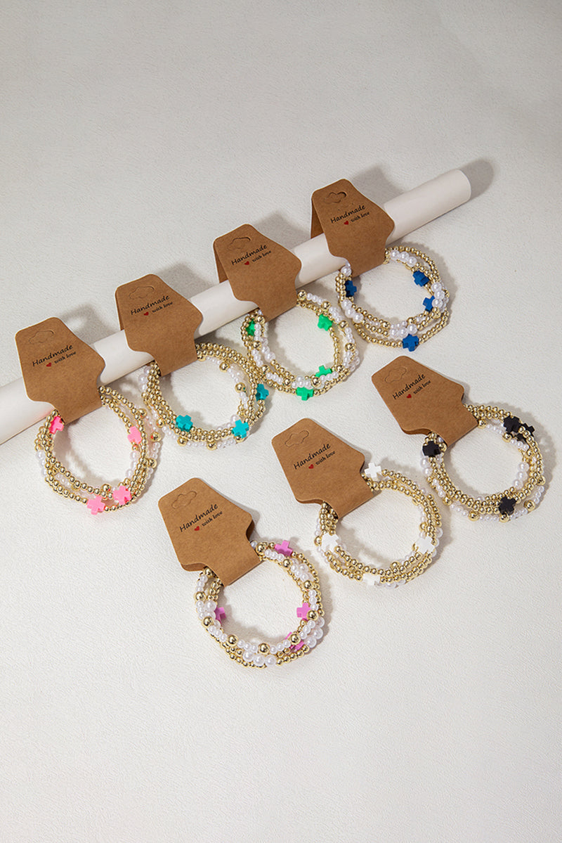 Cross Pearl Decor Beaded Elastic Multi Layered Bracelet