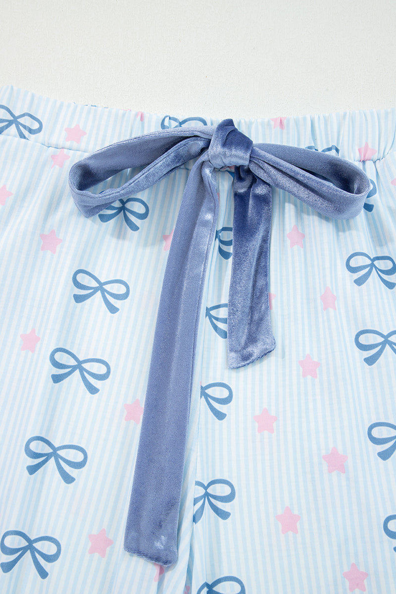 Stripe Bow Star Print Tied Detail 2pcs Lounge Set