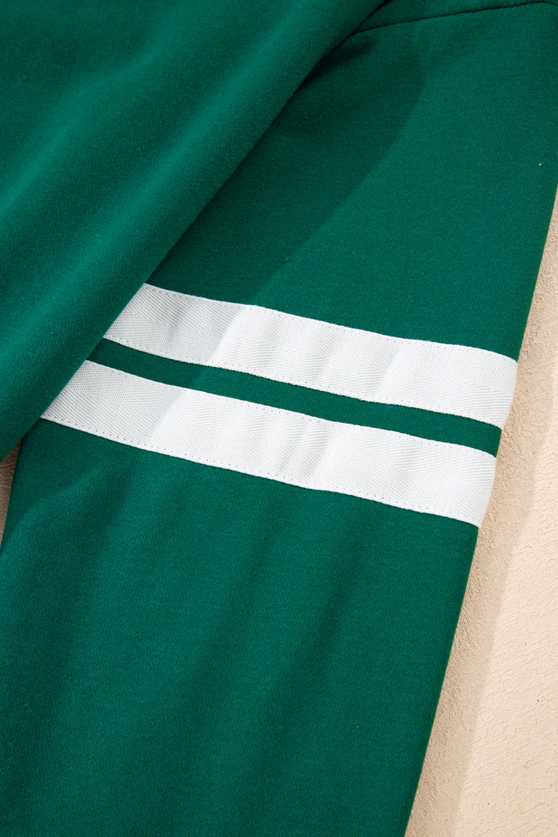 Varsity Stripe Detail Drop Shoulder Pullover Mini Skirt Set