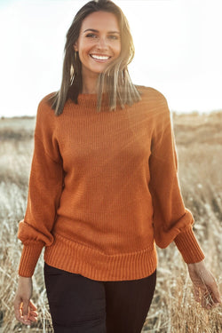 Solid Color Ribbed Trim Drop Shoulder Sweater