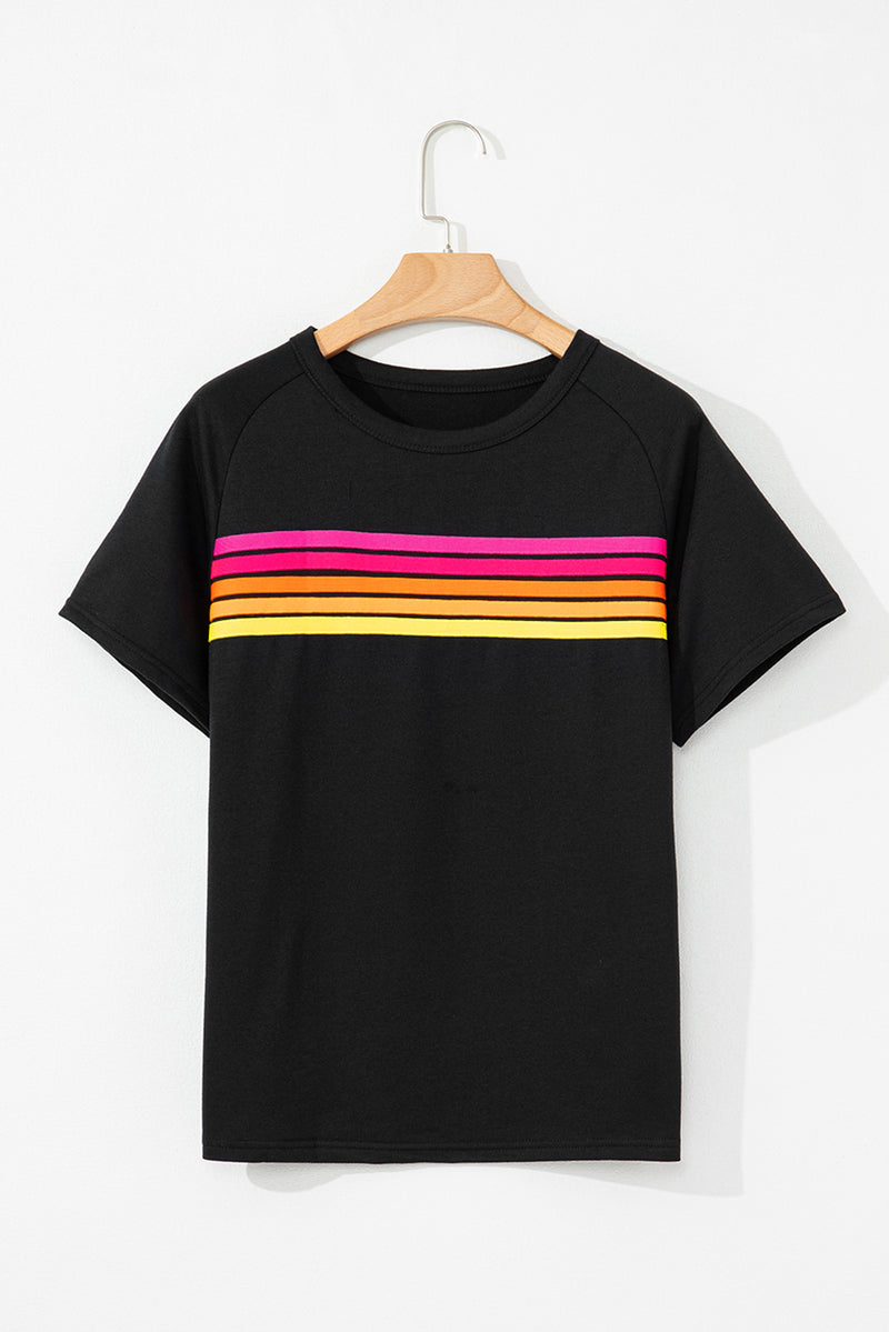 Striped T-shirt Patch Front Casual Tee