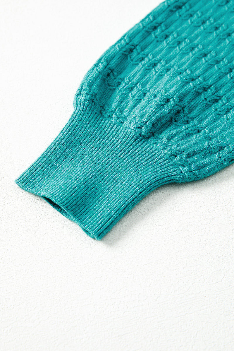 Trendy Pattern Knit Ribbed Cuffs Crew Neck Sweater