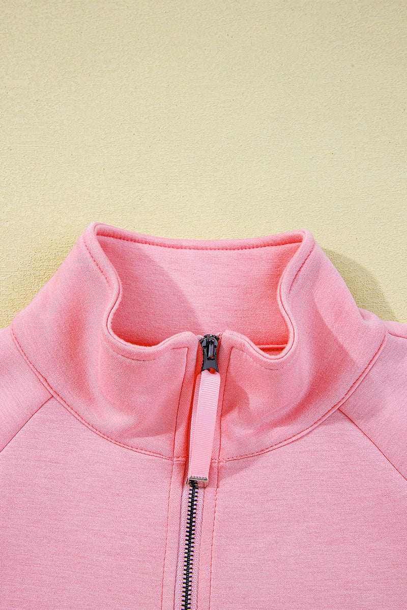 Half Zip Sporty Pullover Mini Skirt 2pcs Outfit