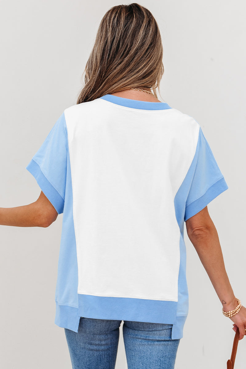 Color Block Exposed Seam Crew Neck T Shirt