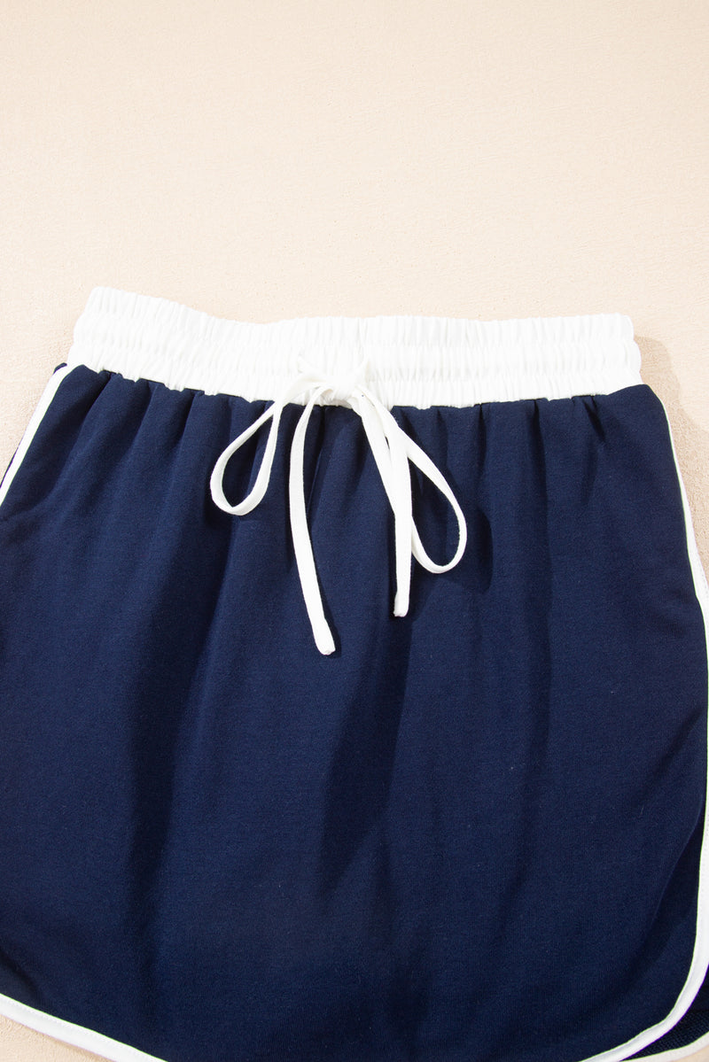 Varsity Stripe Detail Drop Shoulder Pullover Mini Skirt Set