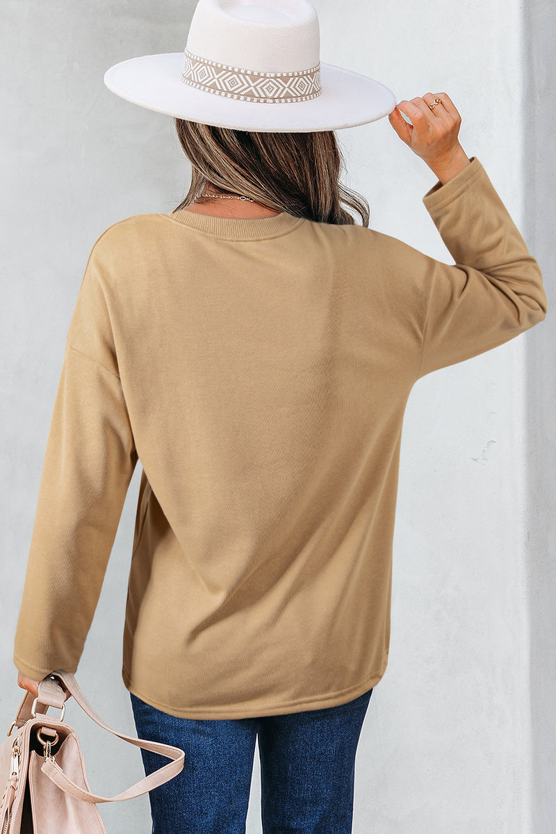 Number Graphic Drawstring Hemline Oversize Long Sleeve Top